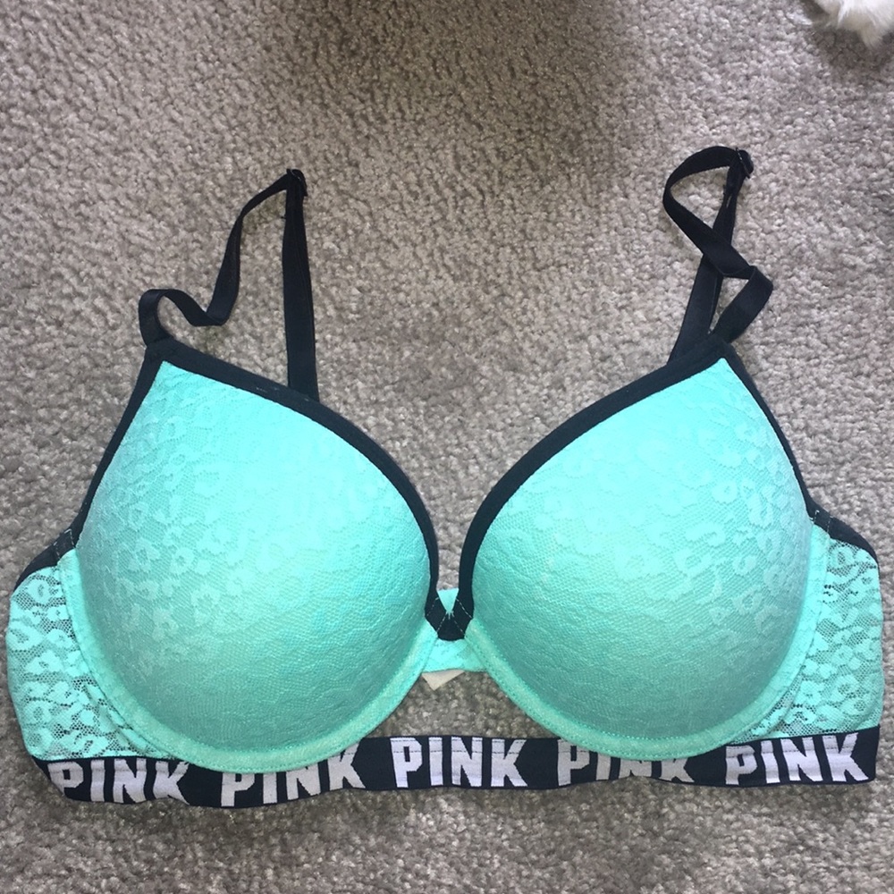 PINK Blue Cheetah Push Up Bra